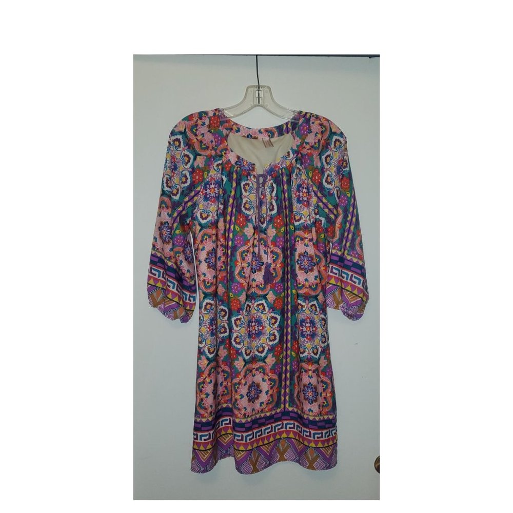 Gorgeous 70's Style Multicolor Print Short Dress